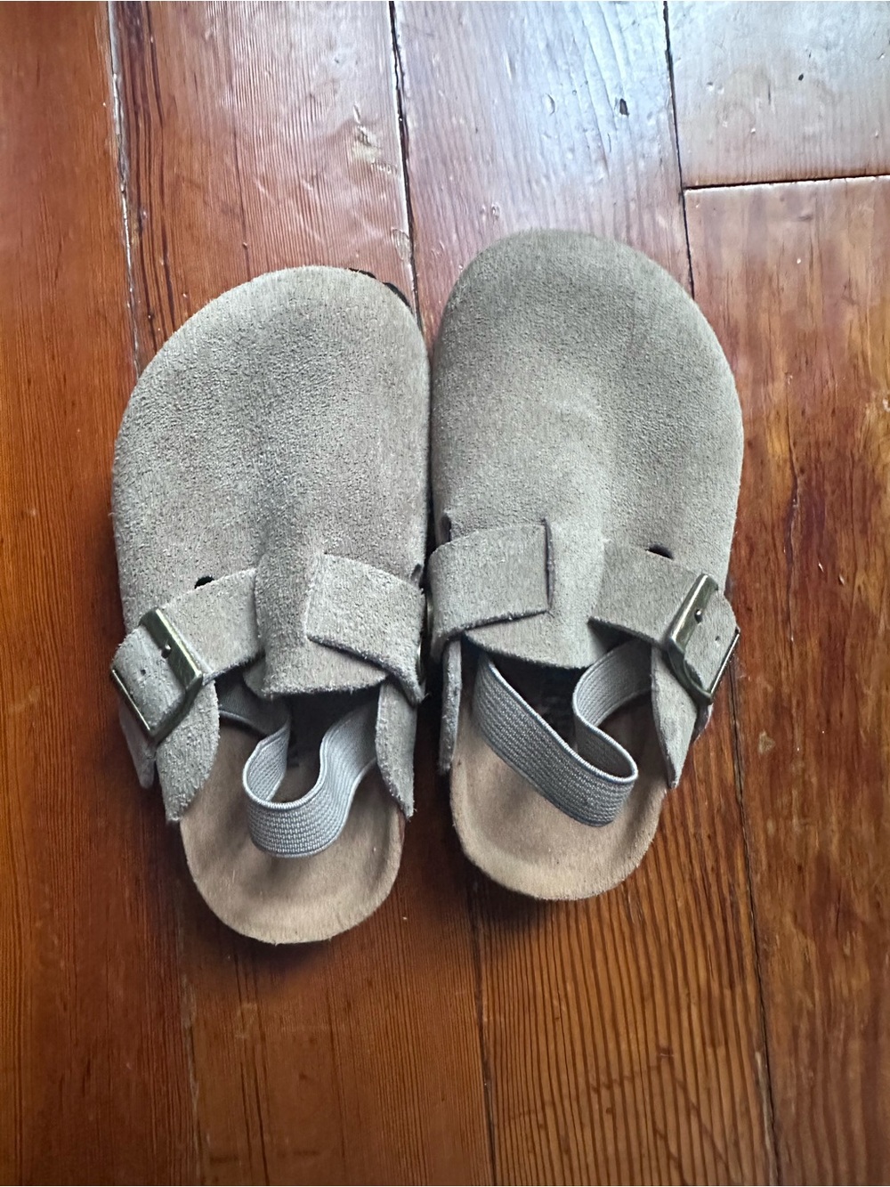 Kids Suede Buckle Sandals in Taupe